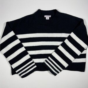 Sincerely Jules Black White Striped Sweater Women’s L Cropped Boxy Knit Crewneck